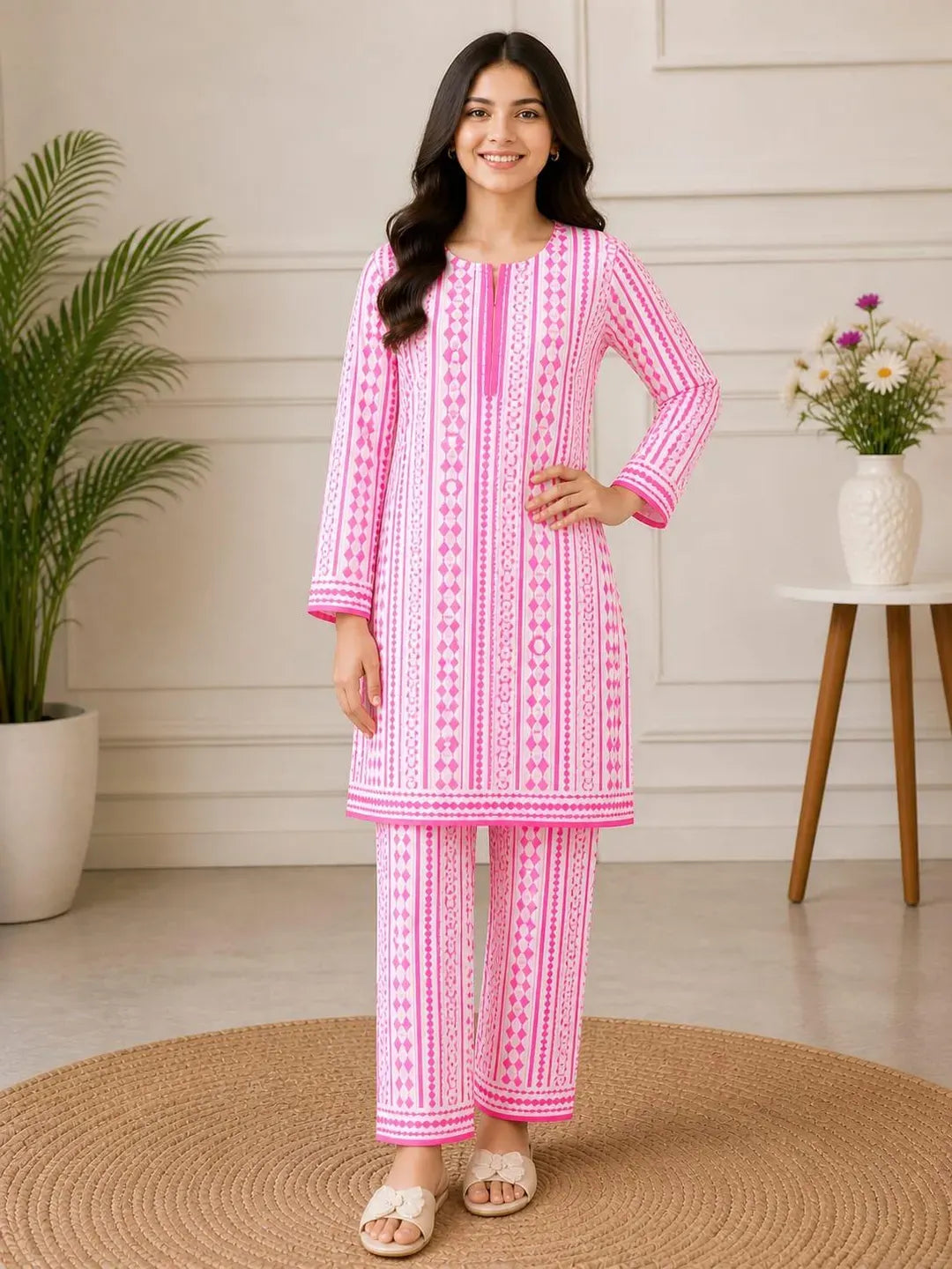 Pink Printed Lawn 2-Piece Shirt & Trouser Set