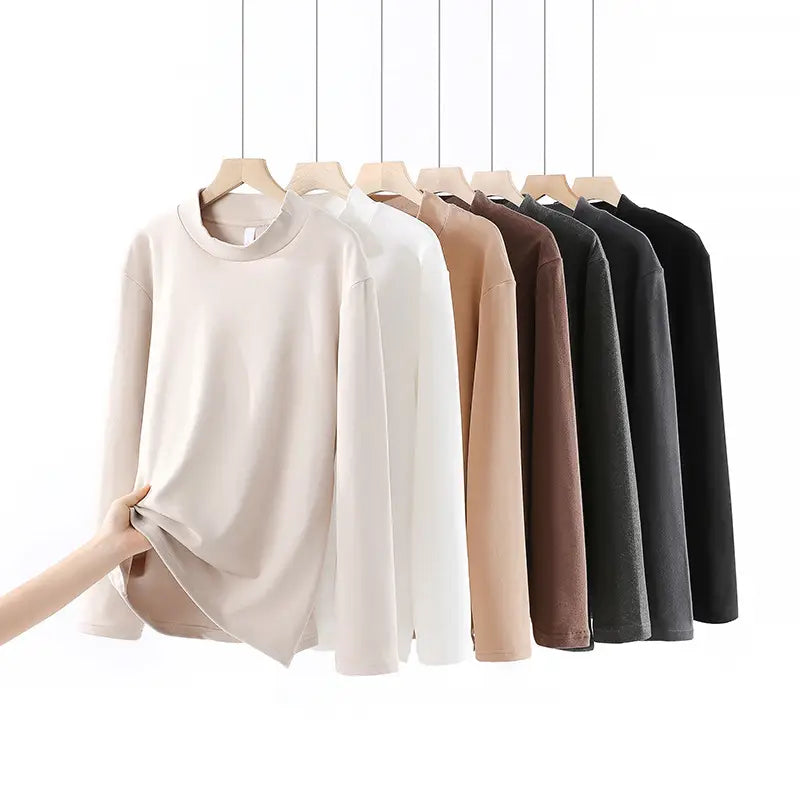 Men Velvet Long Sleeve T-Shirt Black Brown White