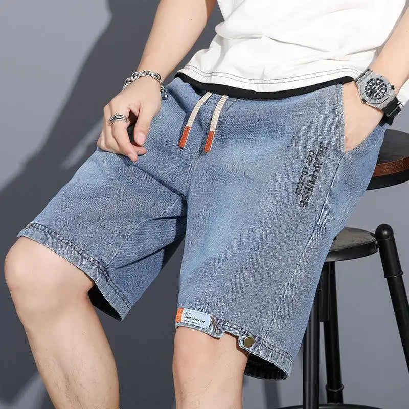 Men Denim Shorts New Washed Stretch Waist Slimming