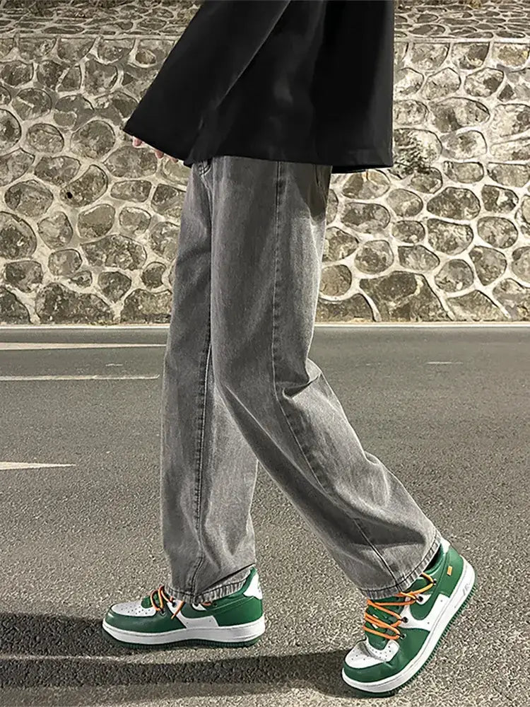 Men Smoke Gray Wide Leg Pants Spring Hong Kong Style