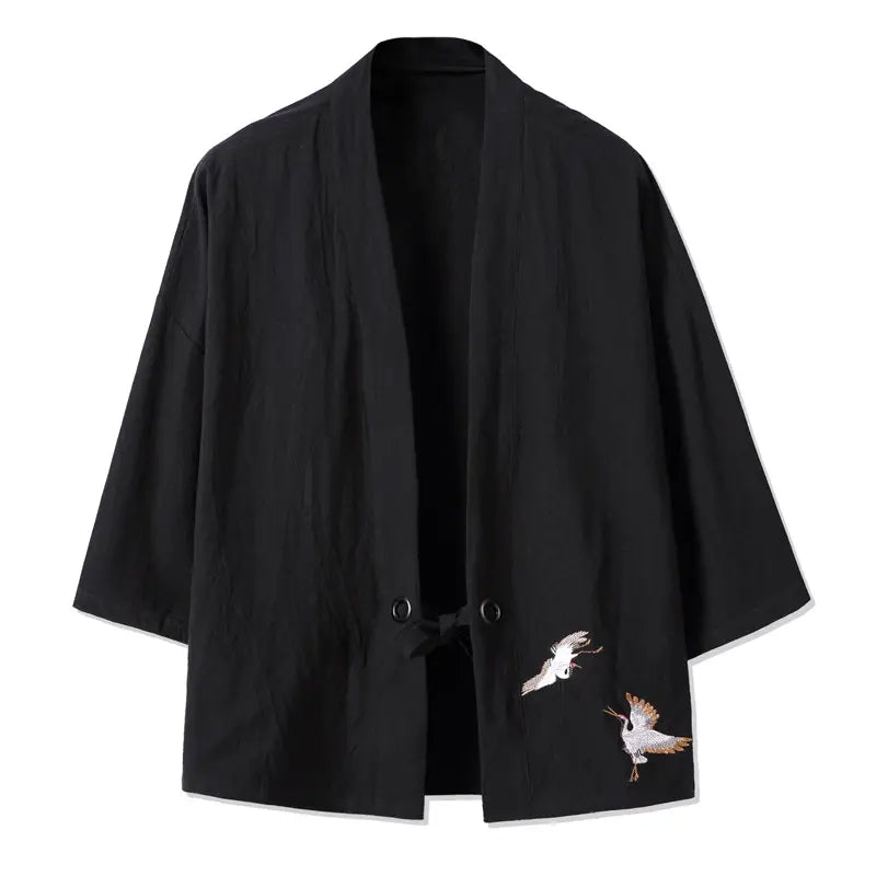 Men's 2018 Hanfu Jacket Cotton Linen Embroidery Brown Large
