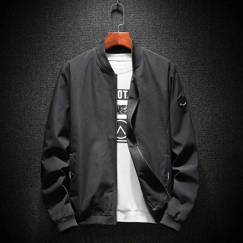 Men's Green Baseball Collar Jacket Solid Color Youth Casual Coat
