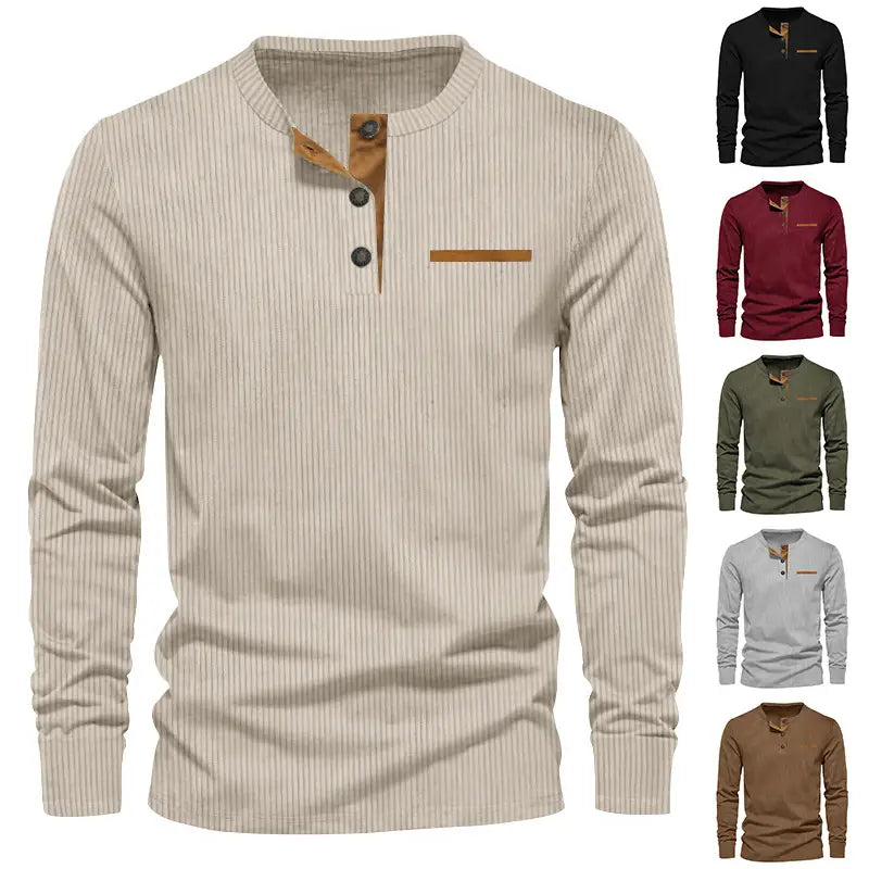 Men's Long Sleeve Corduroy Henley Shirt Olive Green