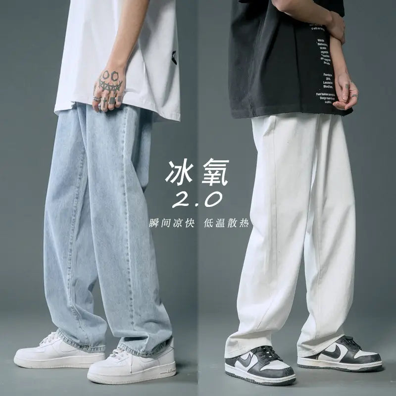 Men Light Blue Denim Jeans 2024 New Arrival Loose Casual