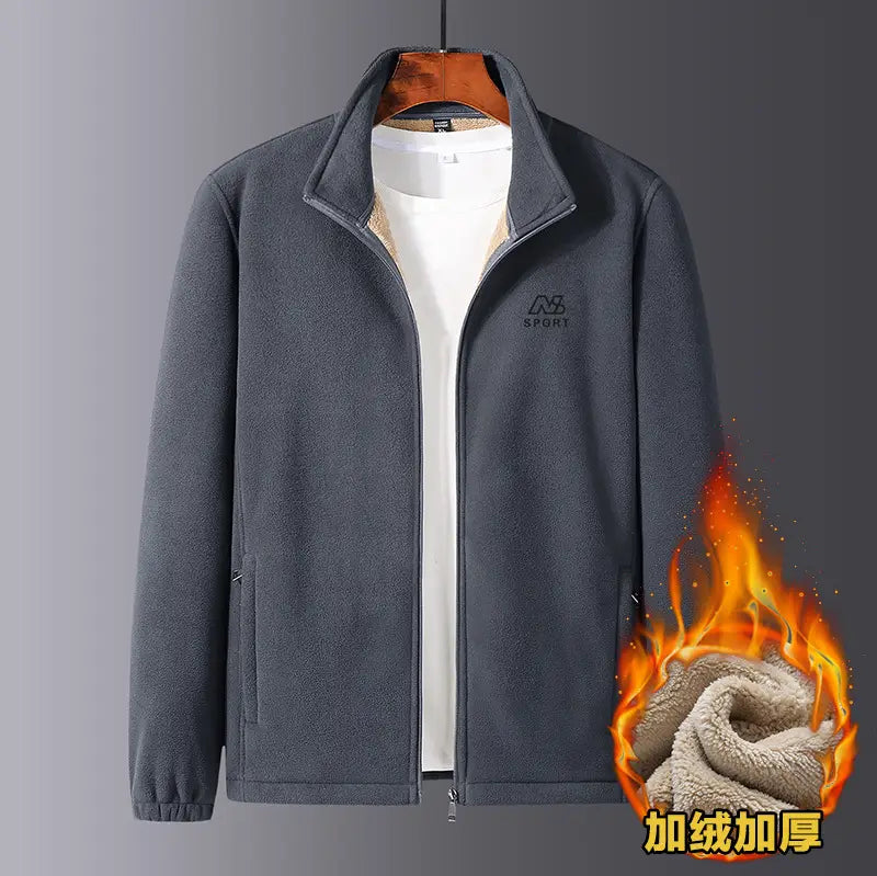 Men's Velvet Fleece Jacket Beige Mid Season Warm