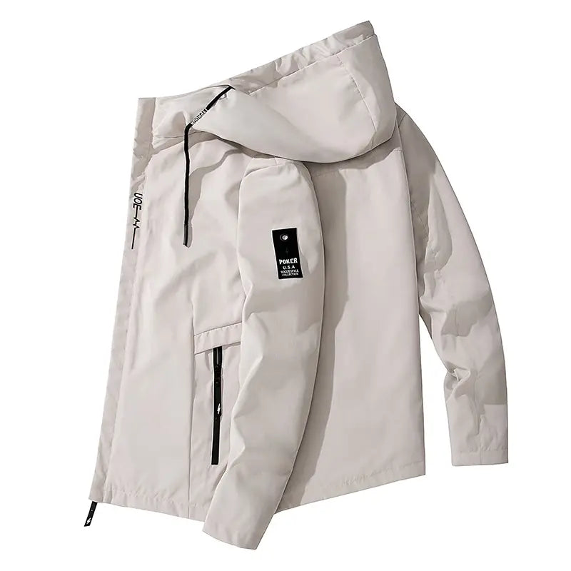 Men's Hooded Flying Jacket Beige 2024 Autumn