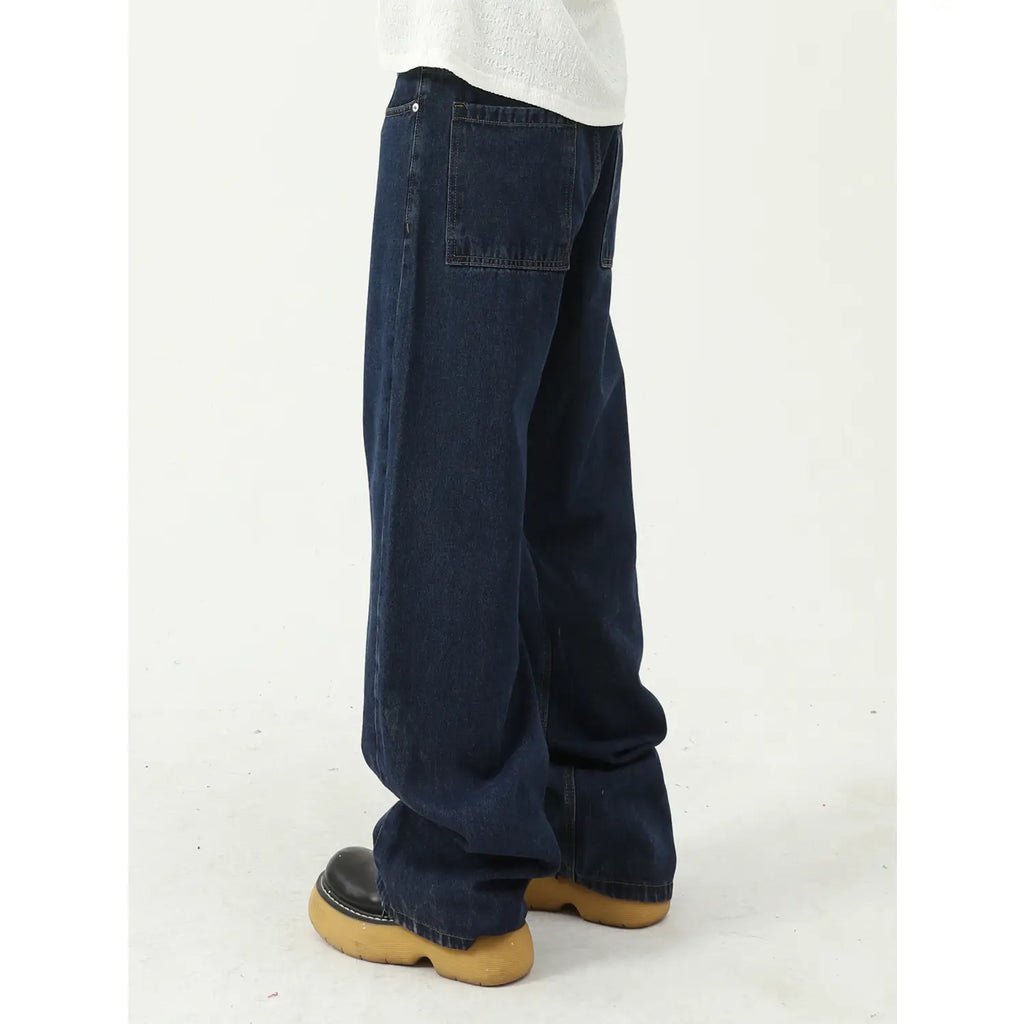 Dark Blue Slim Fit Jeans for Men Women Mid Waist