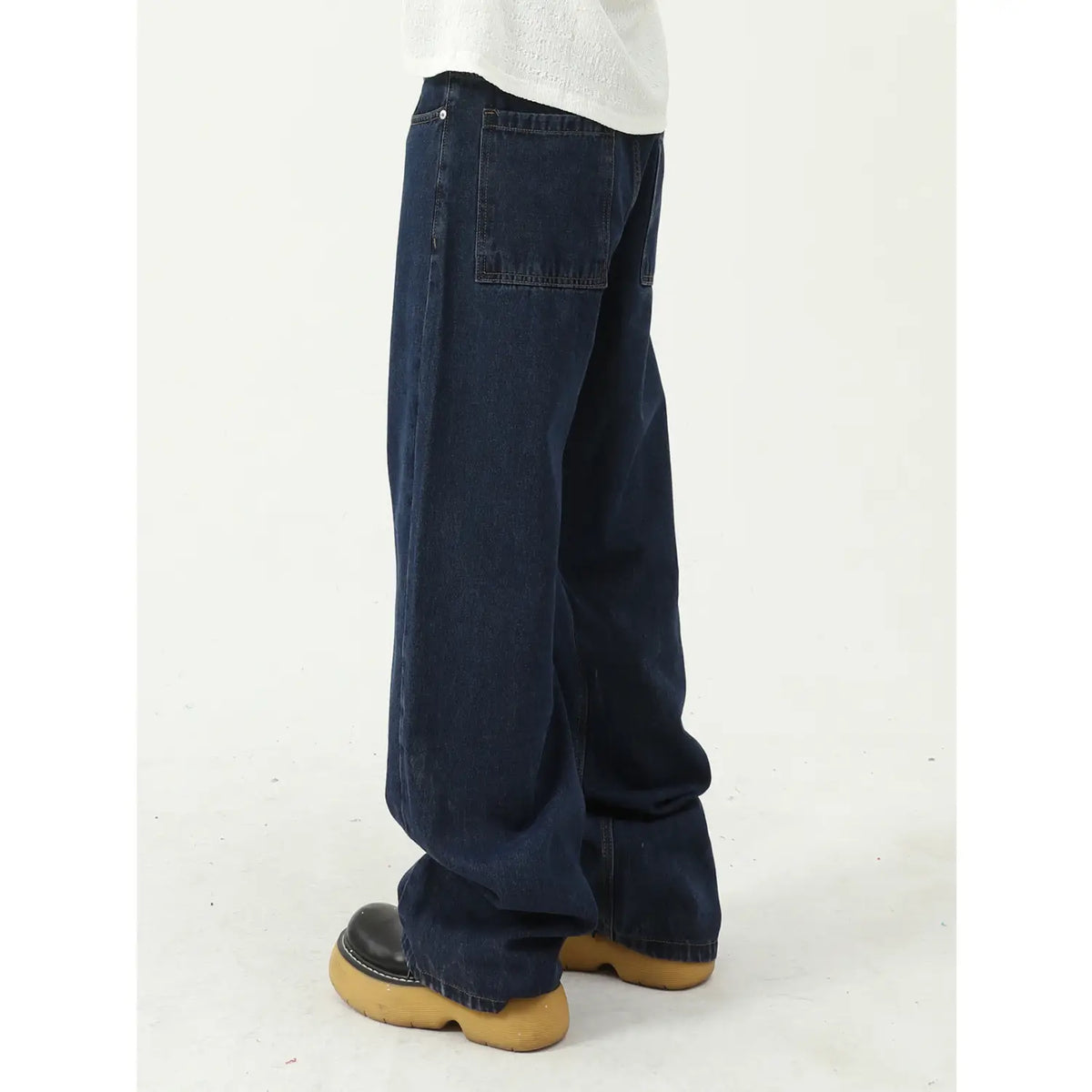 Dark Blue Slim Fit Jeans for Men Women Mid Waist