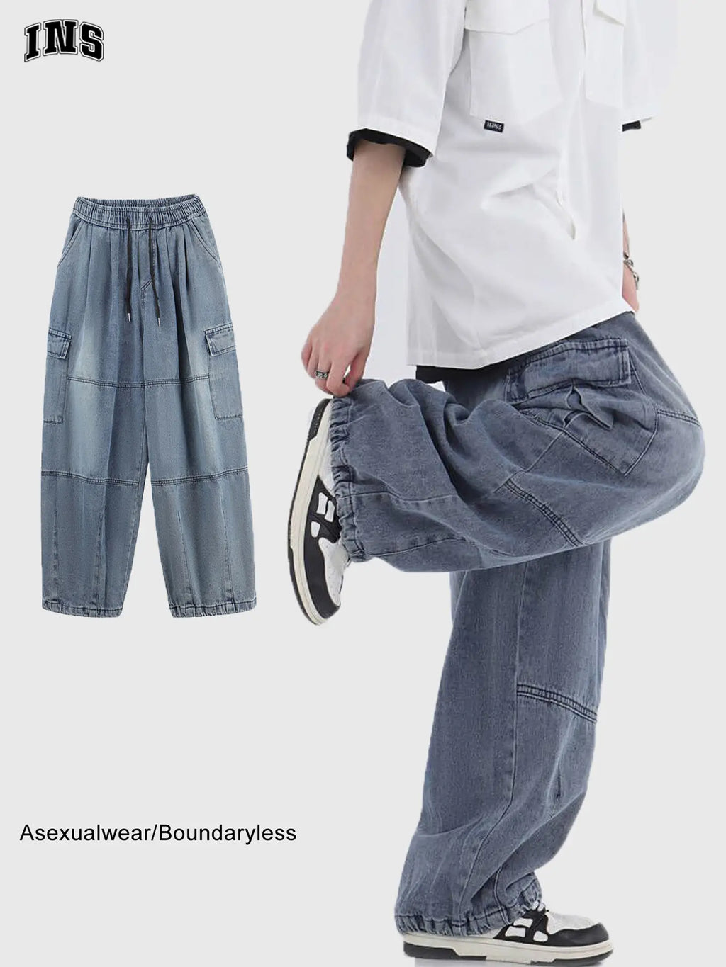 2022 Hip Hop Couple Loose Wide Leg Jeans Men Women