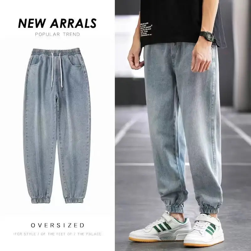 Men Drawstring Jeans Thin Leg Spring Summer
