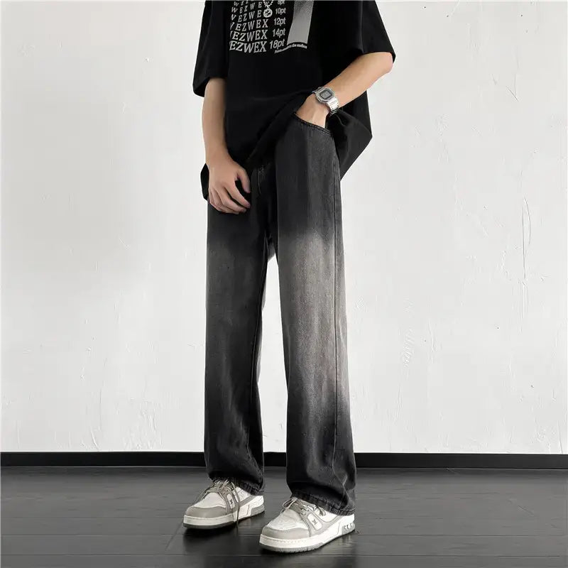 Men Wide Leg Jeans High Street Fashion Straight Loose Pants