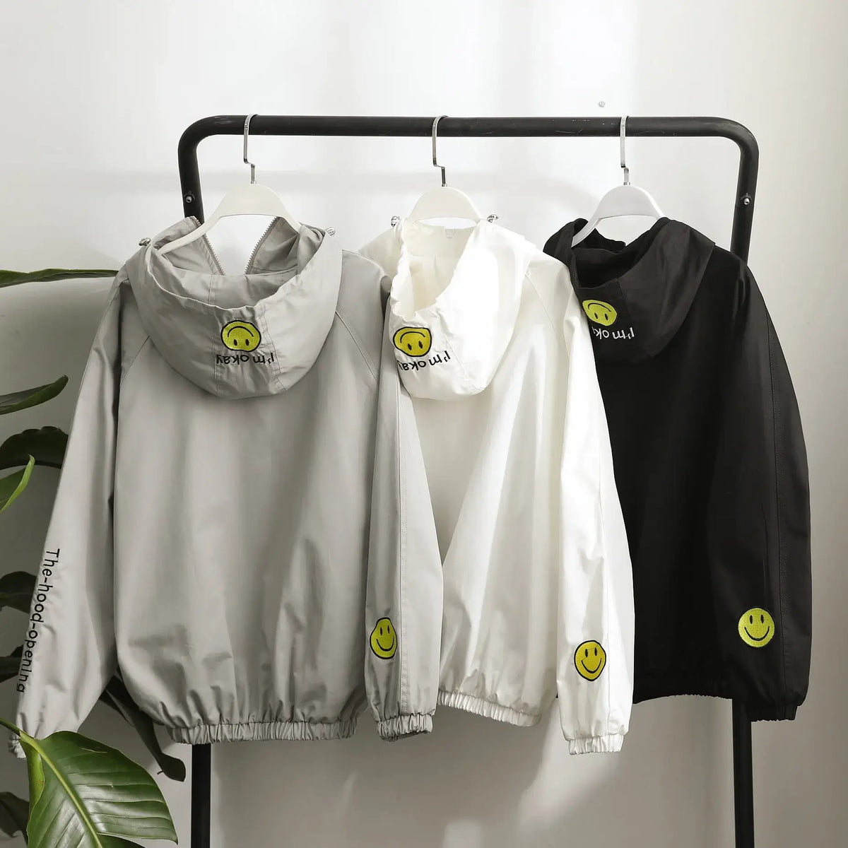 Men Women White Hooded Thin Jacket Korean Style