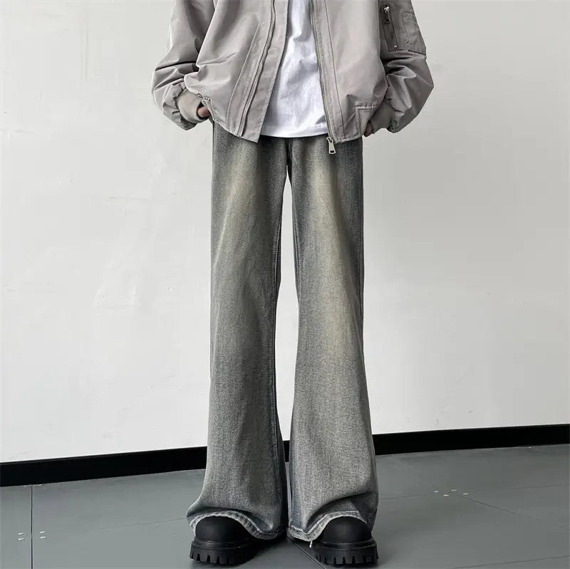 American Vintage Washed Jeans Men's Micro Flared Loose Straight Pants