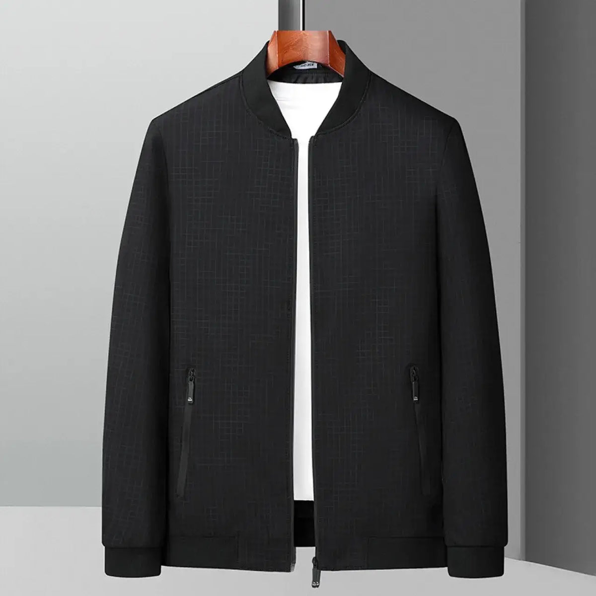 Men's Black Bomber Jacket with Zip Front