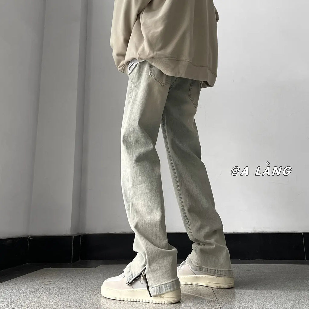Men Vintage Washed Mud Slim Jeans Summer Streetwear
