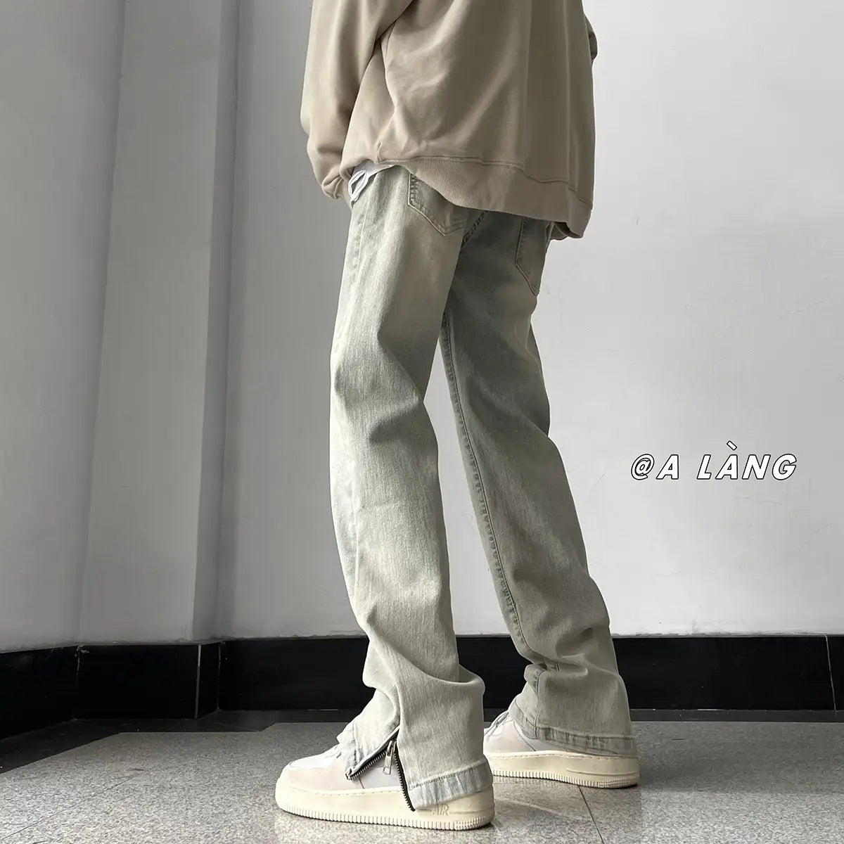 Men Vintage Washed Mud Slim Jeans Summer Streetwear