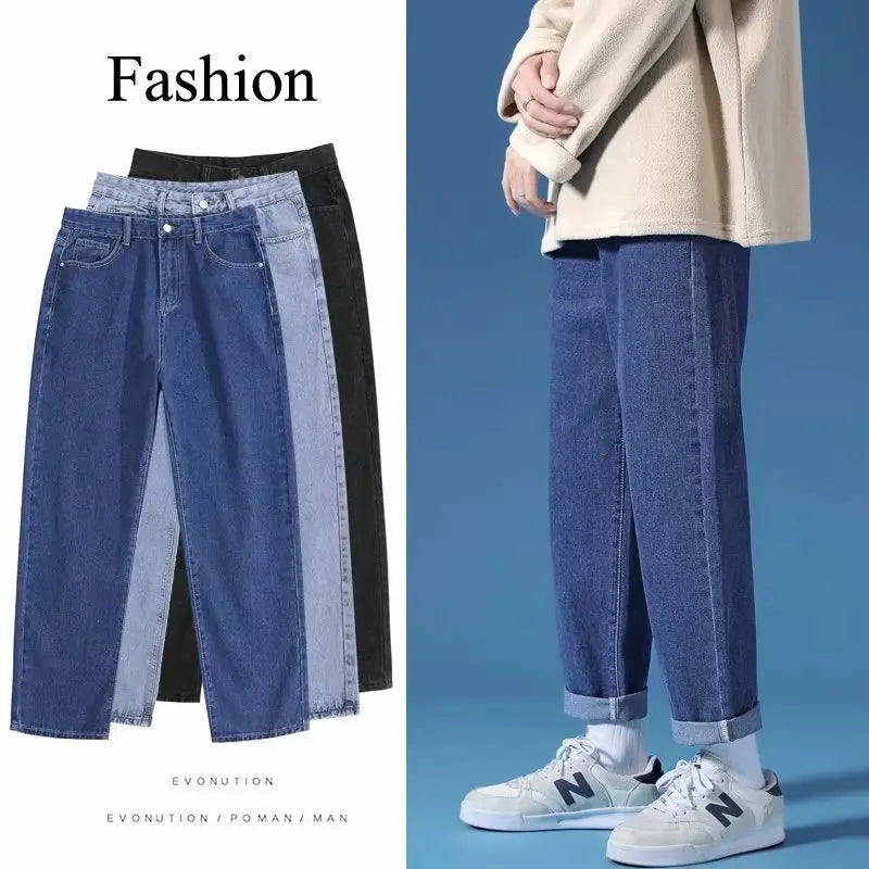 Men's Black Loose Straight Jeans Spring Summer New