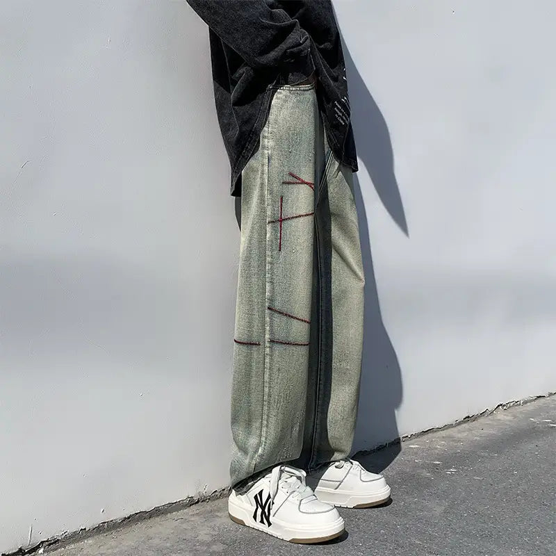 Men's Black Loose Straight Jeans 2023 Spring Autumn