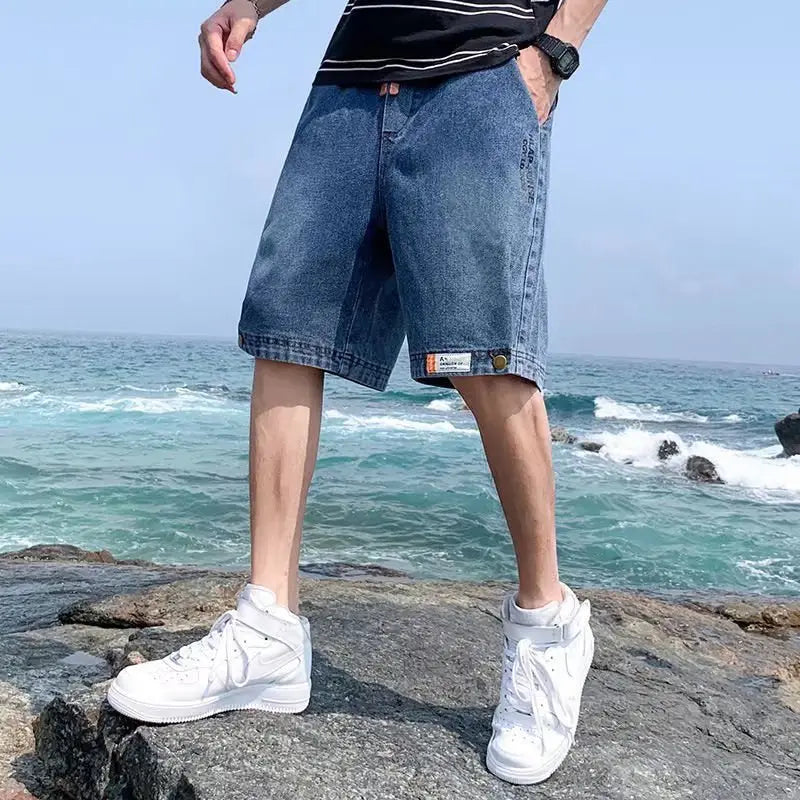 Men Denim Shorts Snap Button Thin Summer Casual