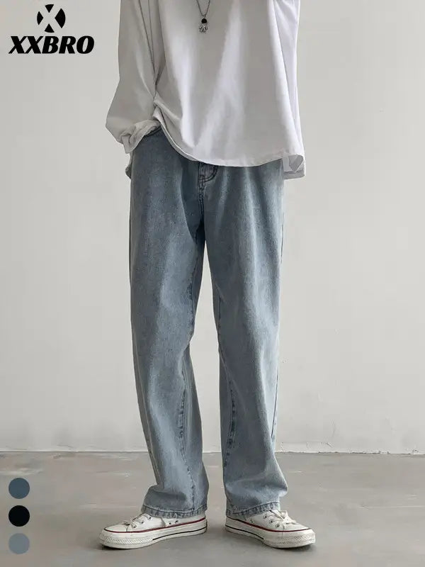 Xxbro Men's Wide Leg Retro Jeans All-Match Loose Fit