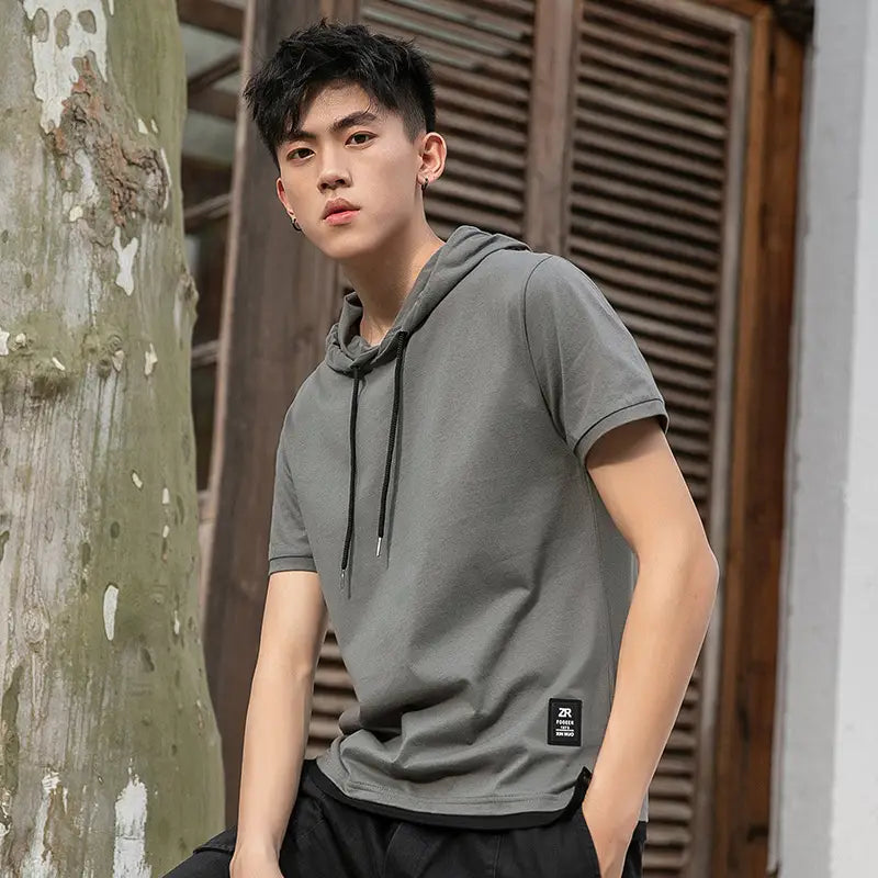 Men Black Hooded T-Shirt Pure Cotton Loose Fit