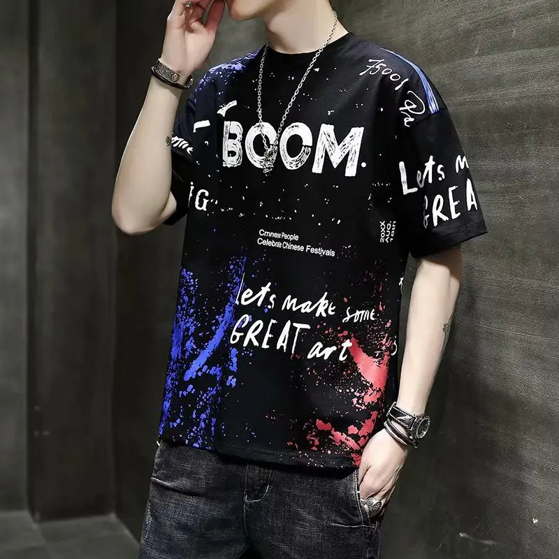 Men's Hip-hop Graffiti Print Short Sleeve Shirt