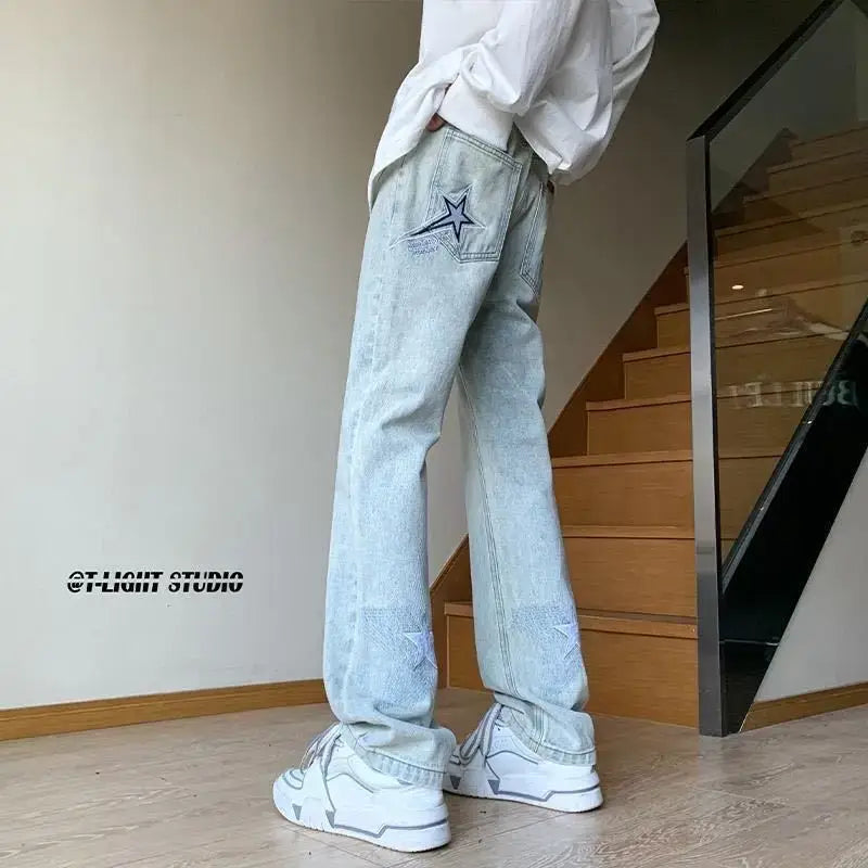 Men's White Star Jeans 2024 Wide Leg Spring Autumn