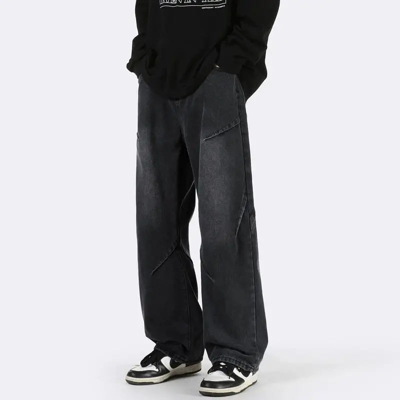 Men Wide Leg Retro Draped Jeans Spring Autumn