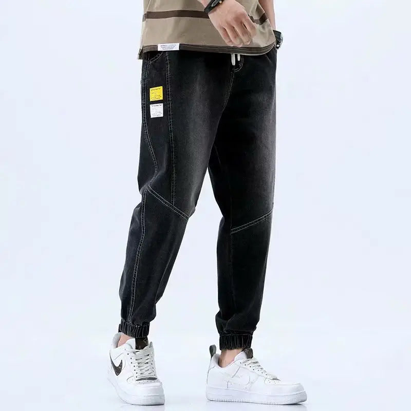 Men's 2024 Black Loose Leg Harem Pants Nine Point Design