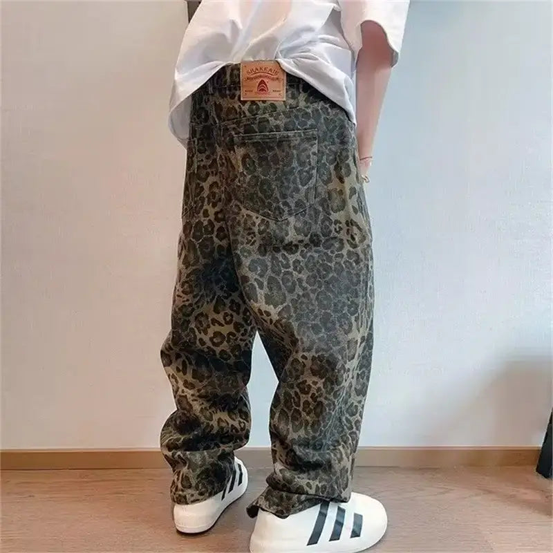 Men Leopard Print Wide Leg Pants Spring Autumn