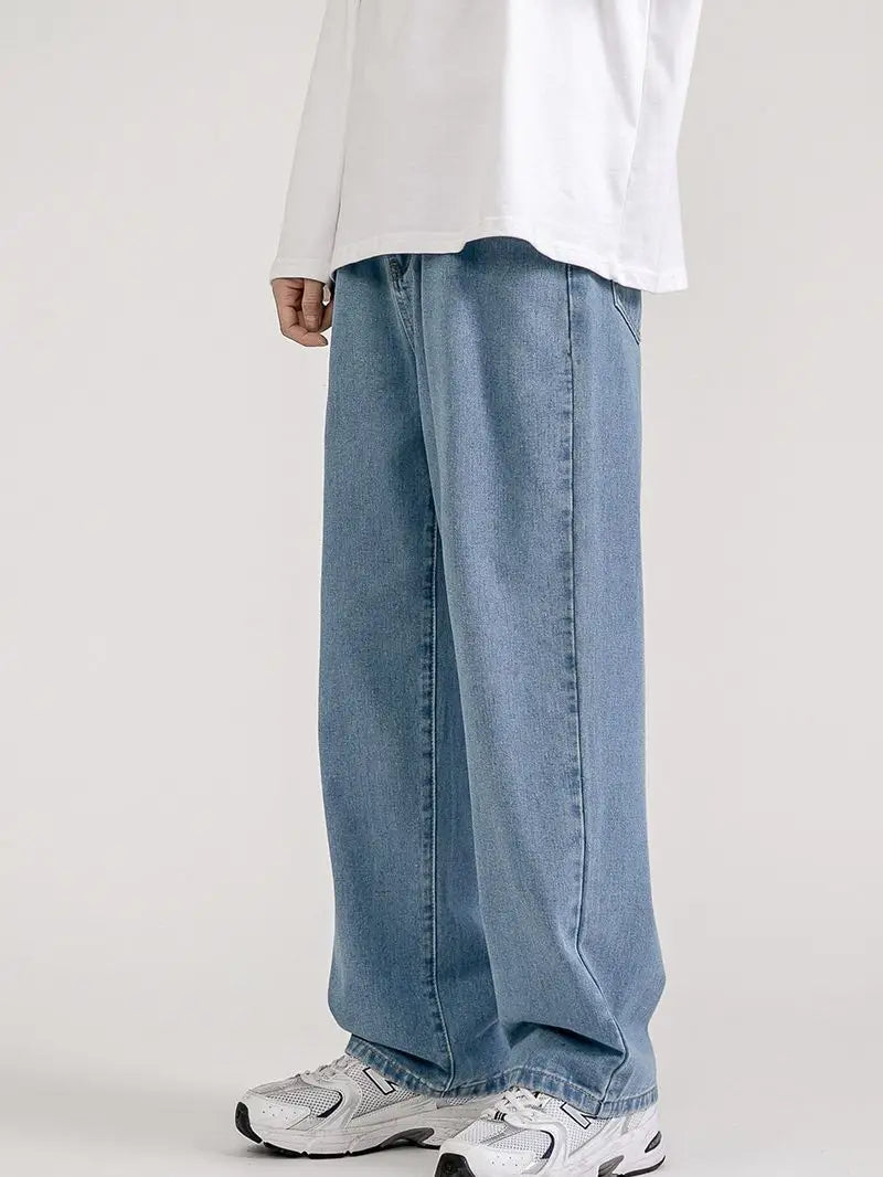 Men Vintage Wash Denim Jeans Loose Fit American Style