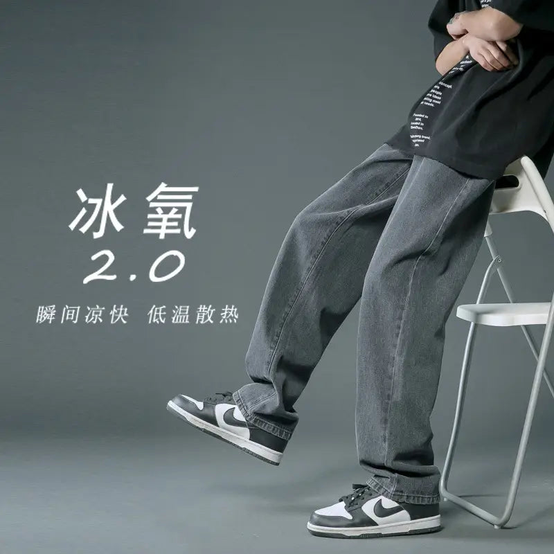 Men Light Blue Denim Jeans 2024 New Arrival Loose Casual