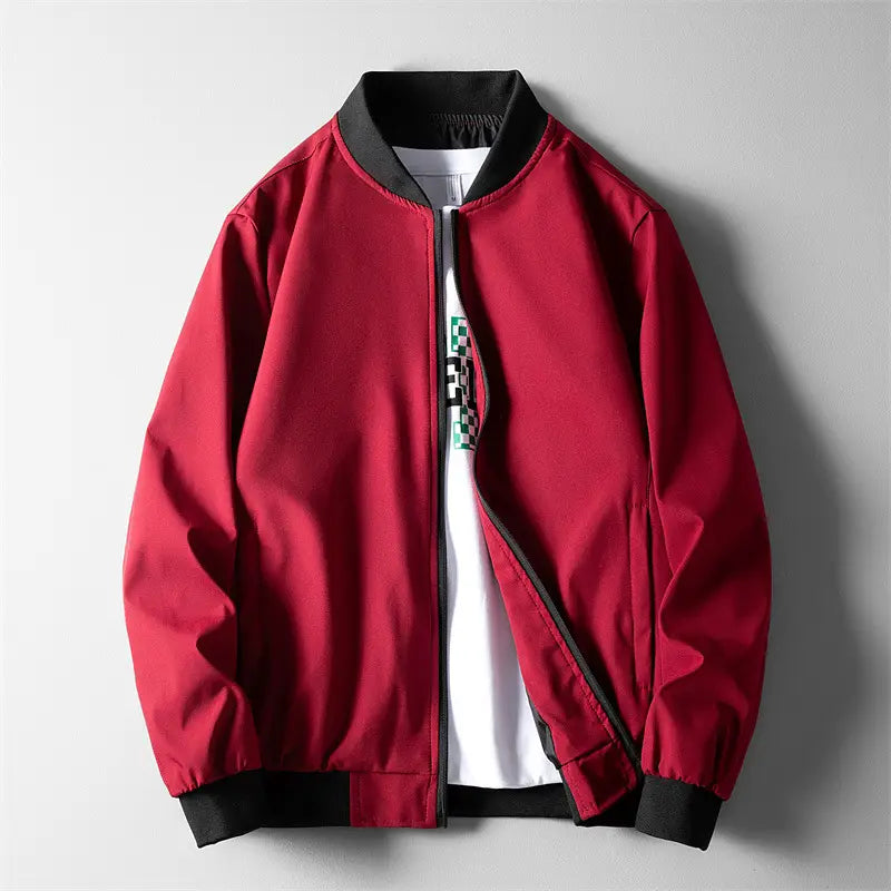 Men's Green Bomber Jacket Solid Collar Slim Fit