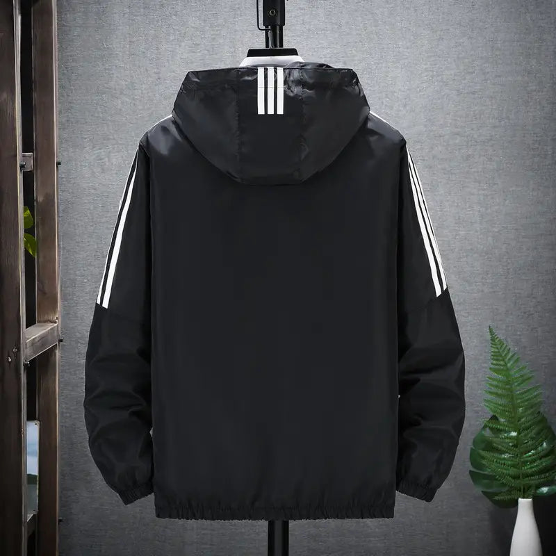 Men Black Hooded Sweatshirt with White Stripes