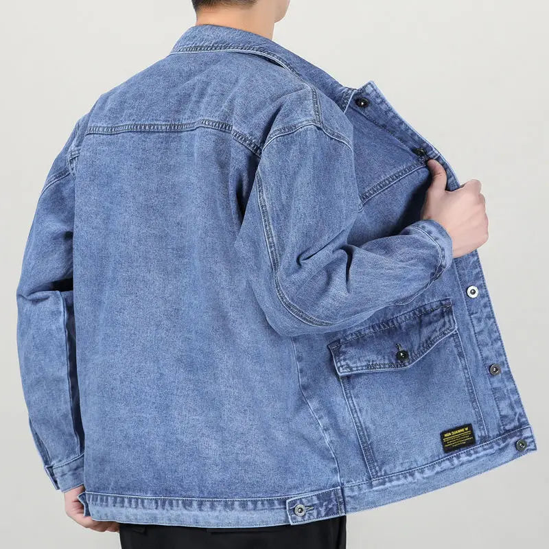 Men Denim Jacket Grey Multi-Pocket Large