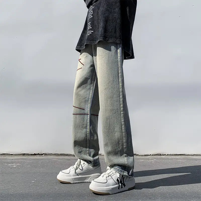 Men's Black Loose Straight Jeans 2023 Spring Autumn