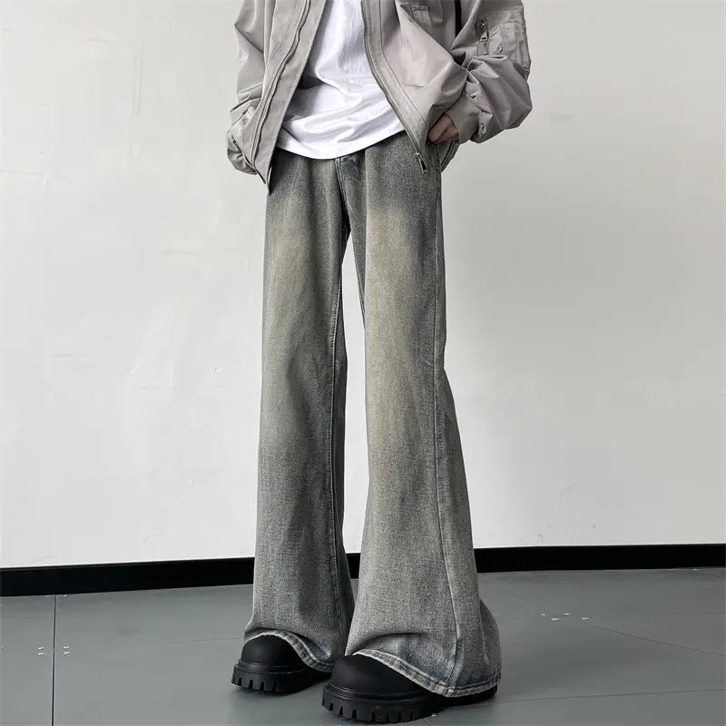 American Vintage Washed Jeans Men's Micro Flared Loose Straight Pants