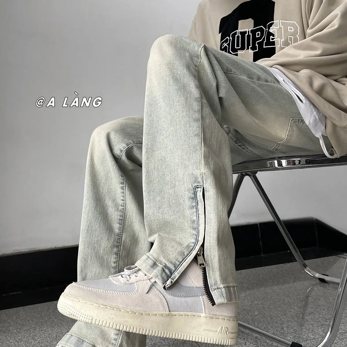 Men Vintage Washed Mud Slim Jeans Summer Streetwear