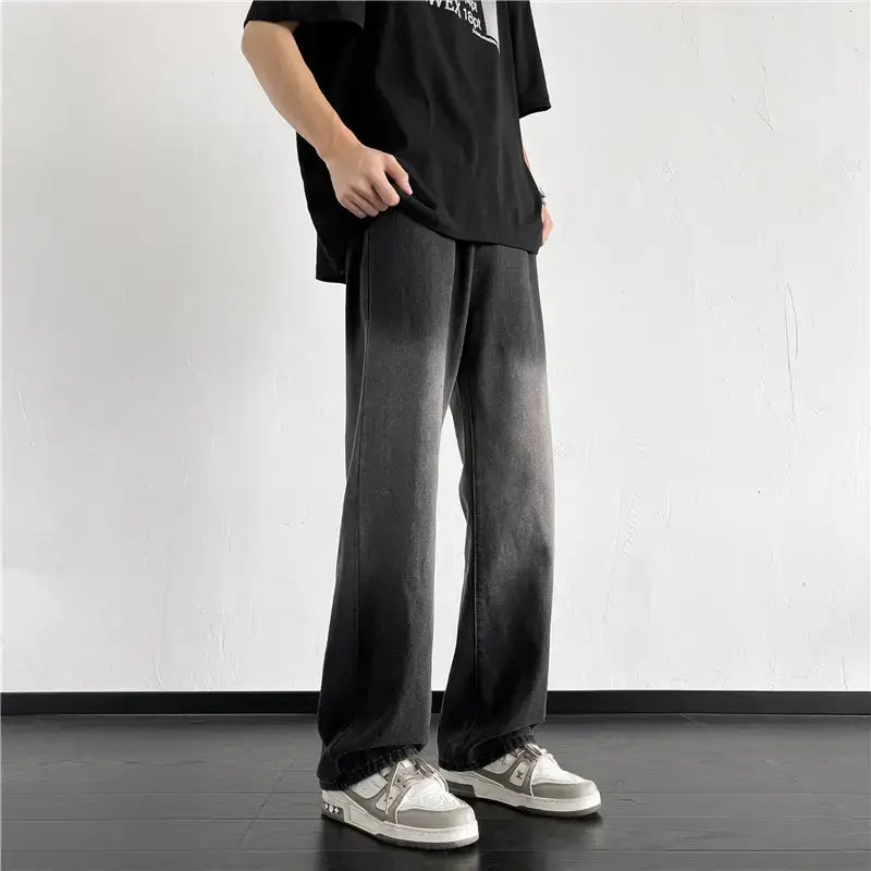 Men Wide Leg Jeans High Street Fashion Straight Loose Pants