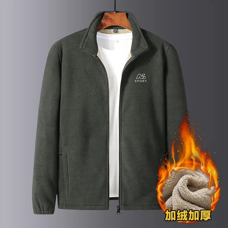 Men's Velvet Fleece Jacket Beige Mid Season Warm