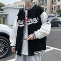 Men Bomber Jacket White Navy "Alkane" Embroidery