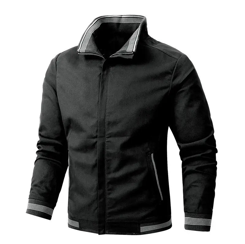 Men's Black Fleece Jacket with Zip Front & Collar