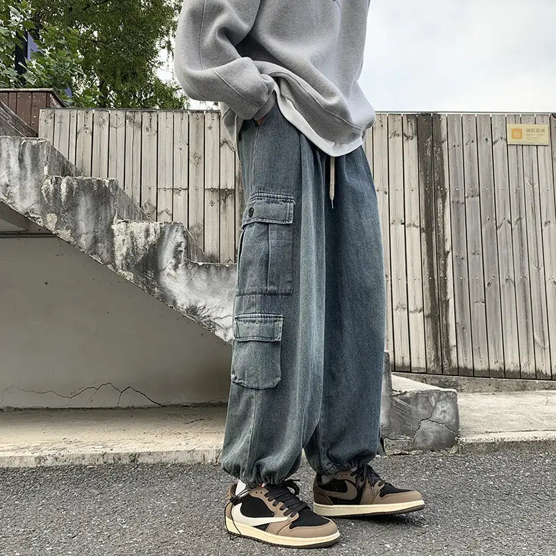 Men's Wide-leg Cowboy Foot Pants Autumn Winter Hong Kong Style