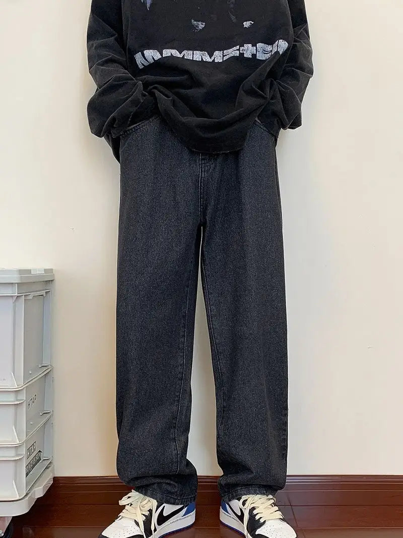 Men Washed Vintage Blue Straight Leg Jeans