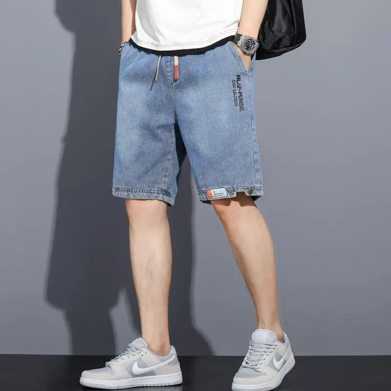 Men Denim Shorts New Washed Stretch Waist Slimming