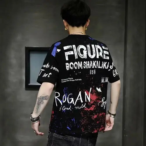 Men's Hip-hop Graffiti Print Short Sleeve Shirt