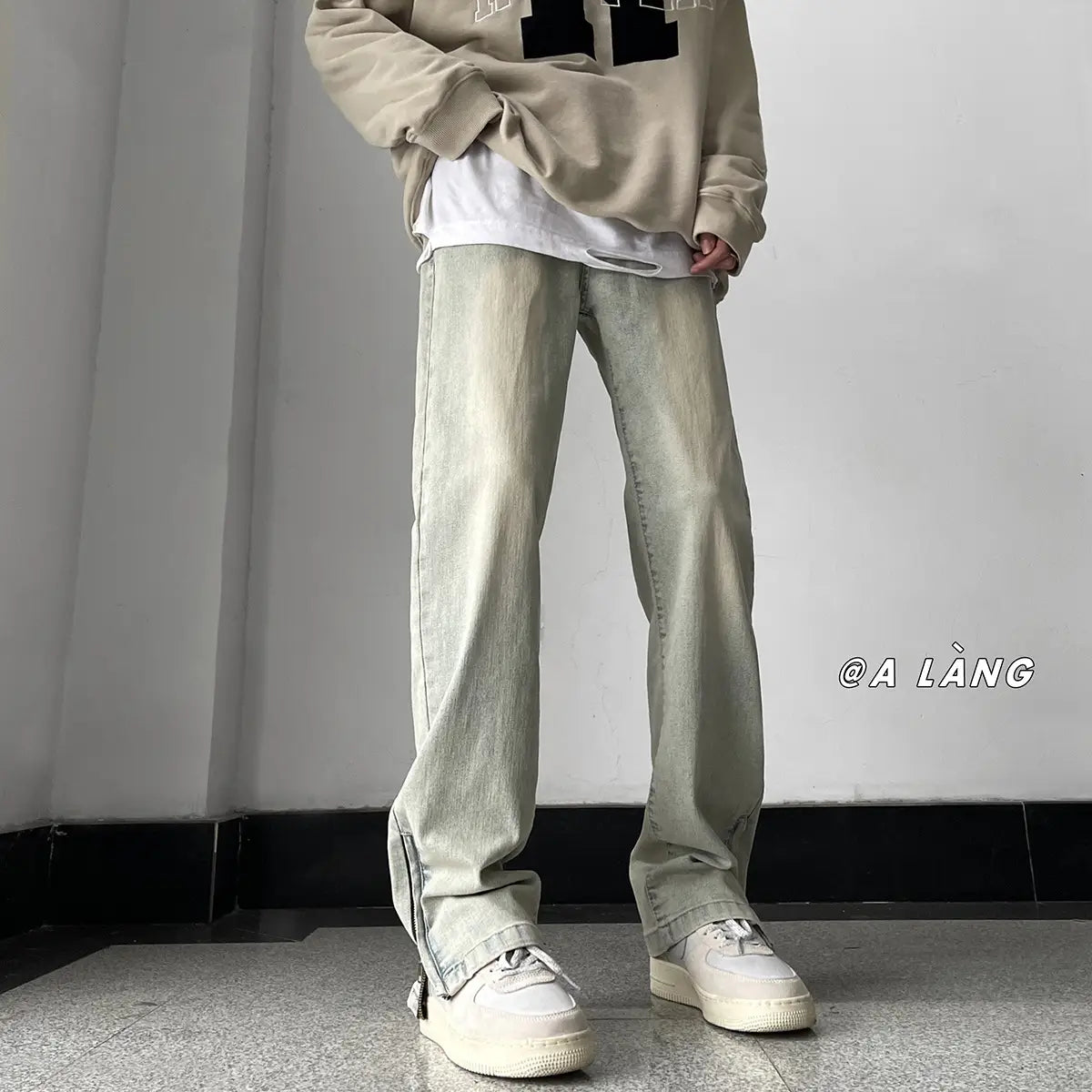 Men Vintage Washed Mud Slim Jeans Summer Streetwear