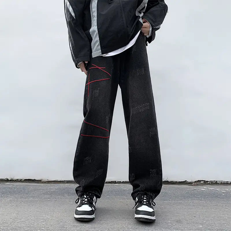 Men's Black Loose Straight Jeans 2023 Spring Autumn