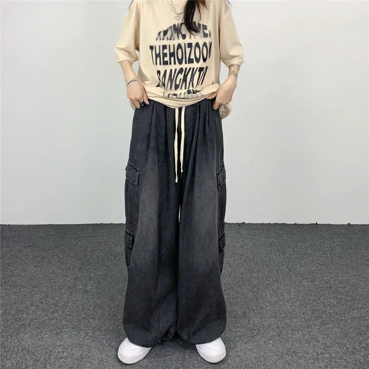 Men Women Hip Hop Loose Jeans Large Size