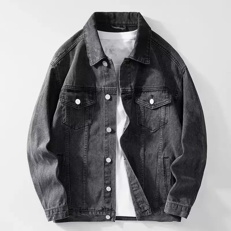Men Korean Style Dark Denim Jacket Casual Work Top